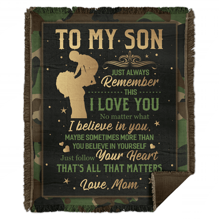 From Mom to My Son Just Always Remember This I Love You Camouflage Fleece - Premium Sherpa Blanket, White, Woven Blanket - 50x60
