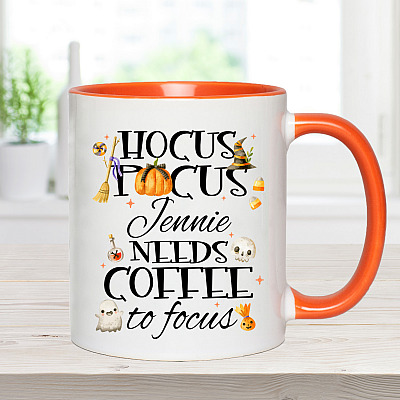 Alternative view of Personalized Hocus Pocus Needs Coffee To Focus Accent Mug - Halloween Coffee Mug Gift