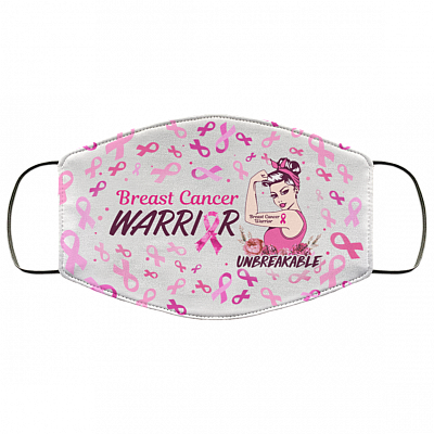 Breast Cancer Warrior Unbreakable Washable Reusable Custom Face Mask Cover, White, Cloth Face Cover