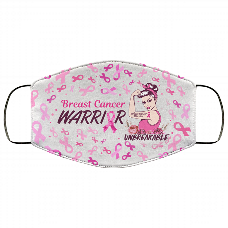 Breast Cancer Warrior Unbreakable Washable Reusable Custom Face Mask Cover, White, Cloth Face Cover