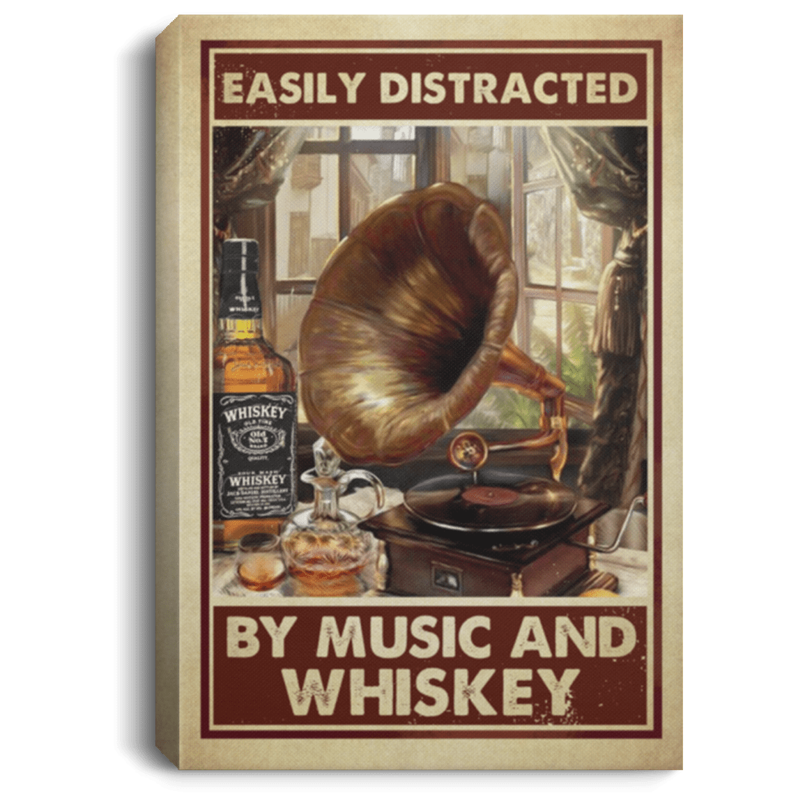 Vintage Easily Distracted By Music And Whiskey Framed Canvas Prints - Unframed Poster, White, 0.75'' Framed Canvas Vintage Easily Distracted By Music And Whiskey Framed Canvas Prints - Unframed Poster, White, 0.75'' Framed Canvas