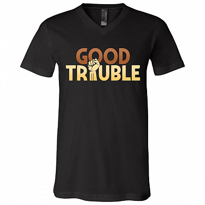 Good Trouble John Lewis Quote BLM T-Shirt - V Neck, Black, V-Neck T-Shirt