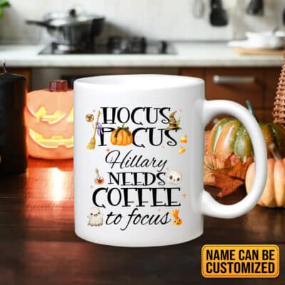 Alternative view of Personalized Hocus Pocus Needs Coffee To Focus Coffee Mug - Beer Stein - Water Bottle