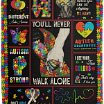 Proud Autism Awareness Family Puzzle Heartbeat Fleece Sherpa Blanket - You'll Never Walk Alone Autism Blanket, White, Cozy Plush Fleece Blanket - 50x60