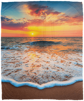 Sunset Summer Beach Lover Fleece Blanket - Mink Sherpa Blanket - Woven Blanket, White, Cozy Plush Fleece Blanket - 50x60