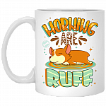 Morning Are Ruff Sleepy Corgi Ceramic Coffee Mug - Beer Stein - Water Bottle - Color Changing Mug, White, 11 oz. White Mug