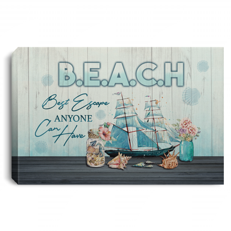 Beach Best Escape Anyone Can Have Framed Canvas Print - Unframed Poster, White, 0.75'' Framed Canvas