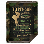 From Mom to My Son Just Always Remember This I Love You Camouflage Fleece - Premium Sherpa Blanket, White, Woven Blanket - 60x80