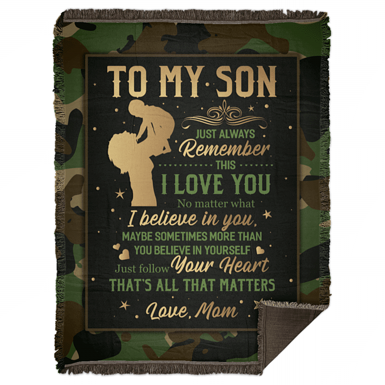 From Mom to My Son Just Always Remember This I Love You Camouflage Fleece - Premium Sherpa Blanket, White, Woven Blanket - 60x80