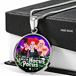 It's Just A Bunch of Hocus Pocus Three Witch Halloween Luxury Circle Pendant Necklace - Circle Luxury Necklace (Silver)