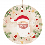 Santa Wearing A Face Mask Decorative Christmas Ornament Keepsake - Holiday Flat Circle Porcelain Ceramic Ornament, White, Ceramic Circle Ornament
