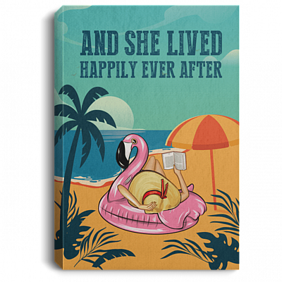 And She Lived Happily Ever After Poster - Ocean Beach Gallery Wrapped Framed Canvas Prints - Unframed Poster - Home Decor, White, 0.75'' Framed Canvas