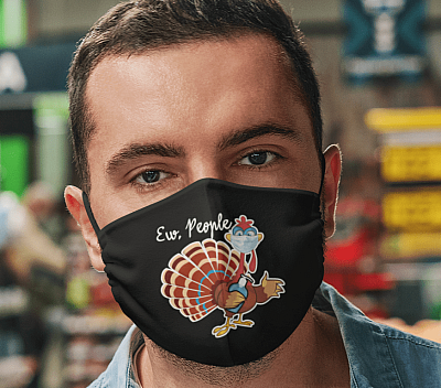 Alternative view of Funny Turkey Ew People Thanksgiving Washable Reusable Custom - Printed Cloth Face Mask Cover