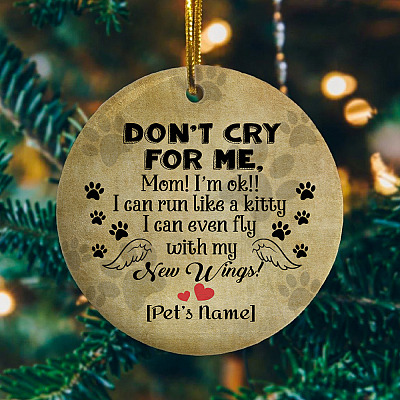 Alternative view of Personalized Don't Cry For Me I Can Run I Can Even Fly With My New Wings Porcelain Ceramic Circle Ornament