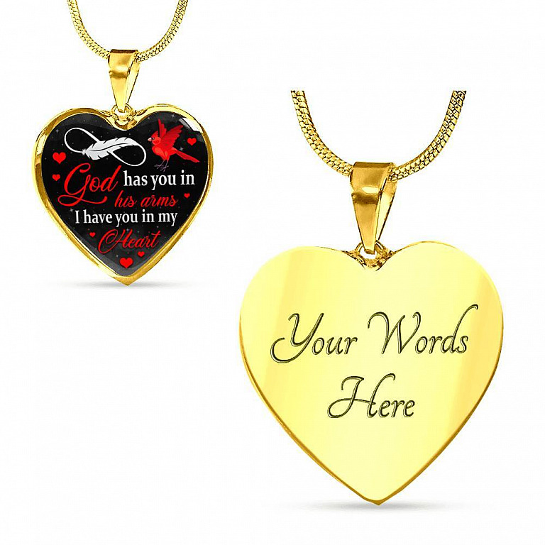 Cardinal God Has You in His Arms I Have You in My Heart Heart Pendant Necklace - Heart Luxury Necklace (Gold Plated)