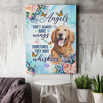 Alternative view of Angels Don't Aways Have Wings Sometimes They Have Whiskers Golden Retriever Framed Canvas - Unframed Poster