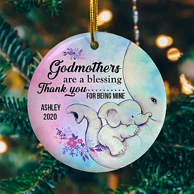 Alternative view of Personalized Godmothers Are A Blessing Thank You For Being Mine Flat Circle Porcelain Ceramic Ornament