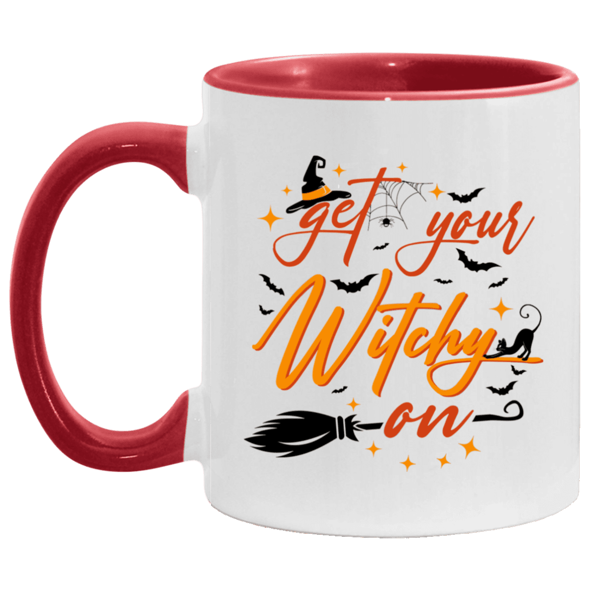 Get Your Witchy On Accent Mug - Halloween Mug Gift, White/Red, 11 oz. Accent Mug Get Your Witchy On Accent Mug - Halloween Mug Gift, White/Red, 11 oz. Accent Mug
