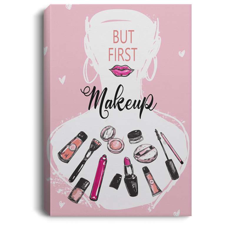 Pink World but First Makeup Gallery Wrapped Framed Canvas Prints - Unframed Poster - Bedroom Decor Wall Art, White, 0.75'' Framed Canvas