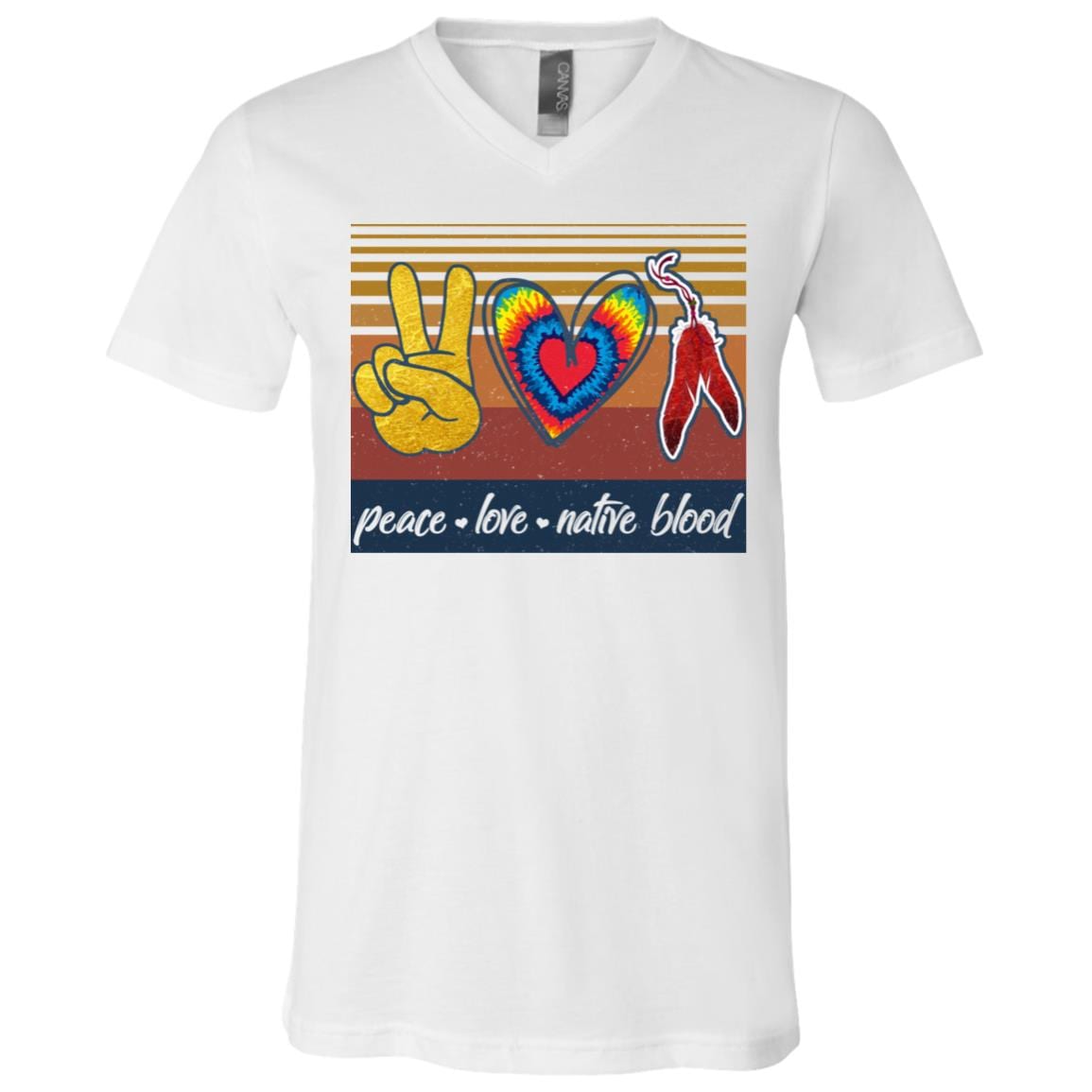 Peace Love Native Blood Vintage T-Shirt - V-Neck Shirt - Native American Shirt, White, V-Neck T-Shirt