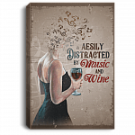 Easily Distracted By Music Wine Lady Sign Framed Canvas Unframed Poster Art - Cool Wine Meme Decor Wall Art, White, 0.75'' Framed Canvas