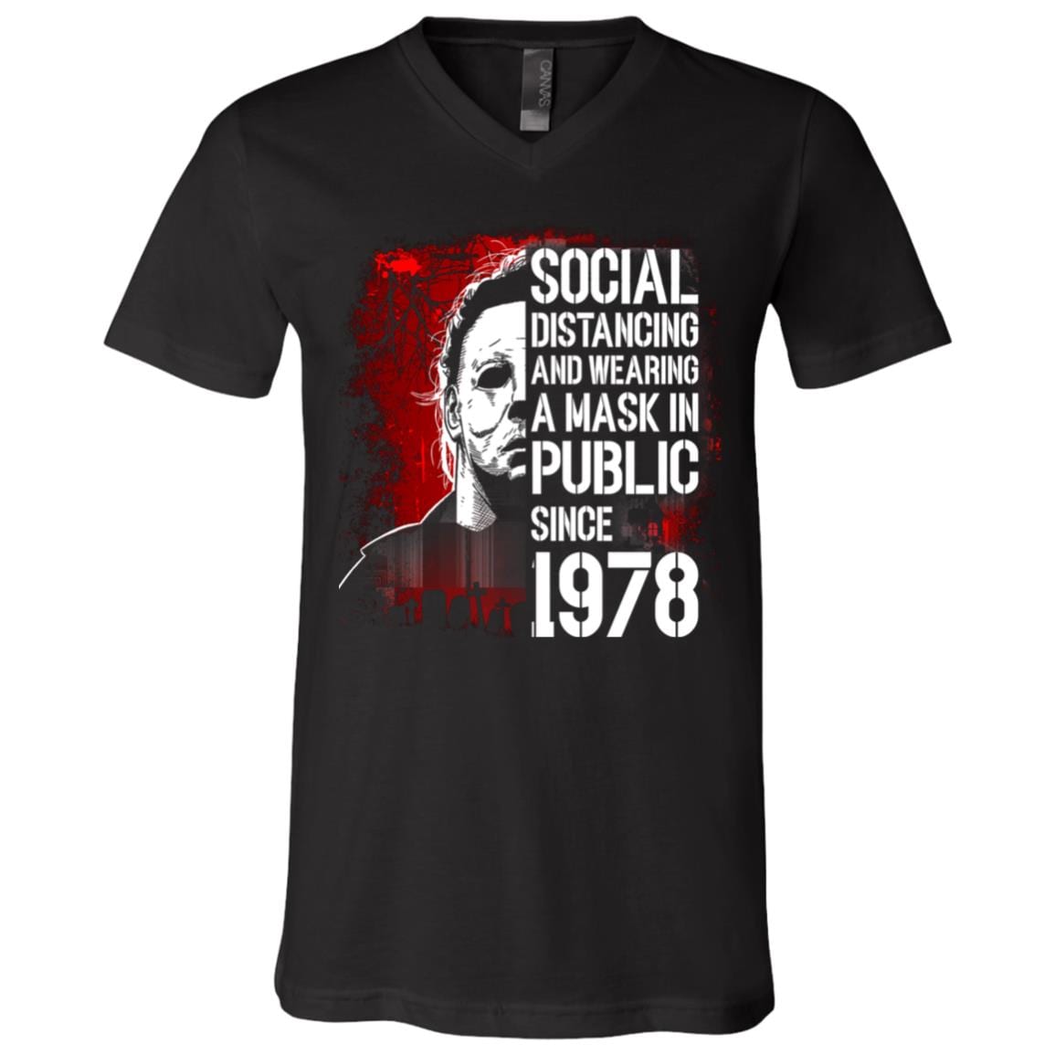 Social Distancing And Wearing A Mask In Public Since 1978 Michael T-Shirt - V-Neck, Black, V-Neck T-Shirt