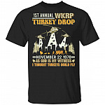 First Annual WKRP Turkey Drop Shirt - Thanksgiving Shirt - Funny Turkey Shirt - Funny Thanksgiving Gift, Black, Unisex T-Shirt