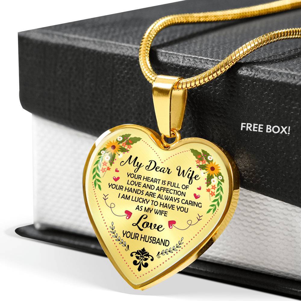 Husband to My Dear Wife Your Heart Is Full of Love and Affection Heart Pendant Necklace - Heart Luxury Necklace (Gold Plated) Husband to My Dear Wife Your Heart Is Full of Love and Affection Heart Pendant Necklace - Heart Luxury Necklace (Gold Plated)