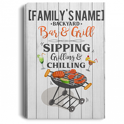 Personalized Family Name Bar and Grill Sipping Grilling and Chilling Framed Canvas - Unframed Poster, White, 0.75'' Framed Canvas