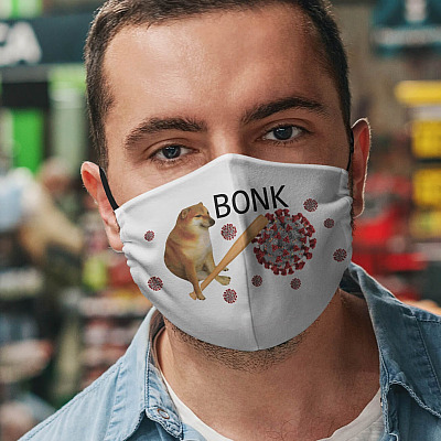 Alternative view of Bonk Washable Reusable Custom Printed Cloth Face Mask Cover - Shiba Doge Virus Mask - Dog Face Mask Shiba Inu Face Mask