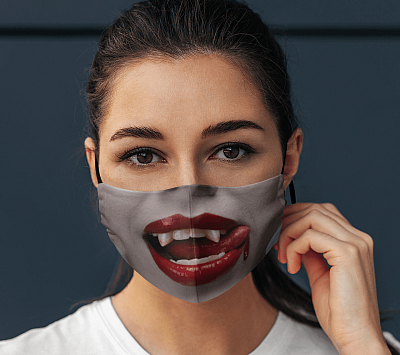 Alternative view of Vampire Mouth Halloween Washable Reusable Custom - Printed Cloth Face Mask Cover