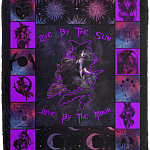 Witch Live by the Sun and Love by the Moon Halloween Fleece Blanket - Premium Sherpa Blanket - Woven Blanket, White, Cozy Plush Fleece Blanket - 50x60