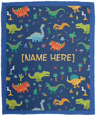 Personalized Kid Name Dinasour Fleece Blanket - Premium Sherpa Blanket - Woven Blanket, White, Cozy Plush Fleece Blanket - 50x60