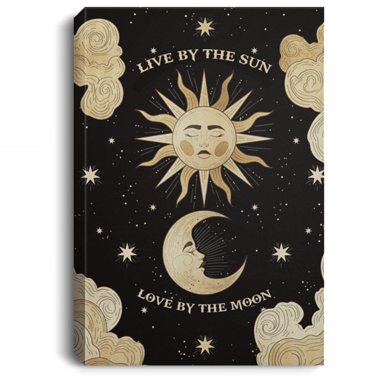 Live by the Sun Love by the Moon Gallery Wrapped Framed Canvas Prints - Unframed Poster - Home Decor Wall Art, White, 0.75'' Framed Canvas
