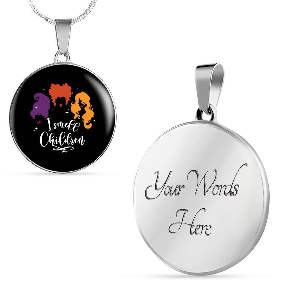 I Smell Children Hocus Pocus Three Witch Halloween Luxury Circle Pendant Necklace - Circle Luxury Necklace (Silver) I Smell Children Hocus Pocus Three Witch Halloween Luxury Circle Pendant Necklace - Circle Luxury Necklace (Silver)