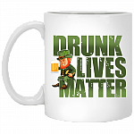 Drunk Lives Matter Funny Leprechaun Drinking Beer Ceramic Coffee Mug - Beer Stein - Water Bottle, White, 11 oz. White Mug