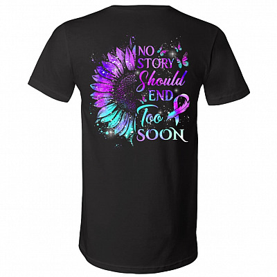 No Story Should End Too Soon Plain Front - Print On Back Only T-Shirt - V-Neck Shirt, Black, V-Neck T-Shirt