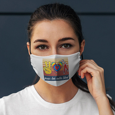 Alternative view of Peace Love Native Blood Vintage Native American Pride Washable Reusable Custom - Printed Cloth Face Mask Cover