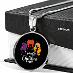 I Smell Children Hocus Pocus Three Witch Halloween Luxury Circle Pendant Necklace - Circle Luxury Necklace (Silver)