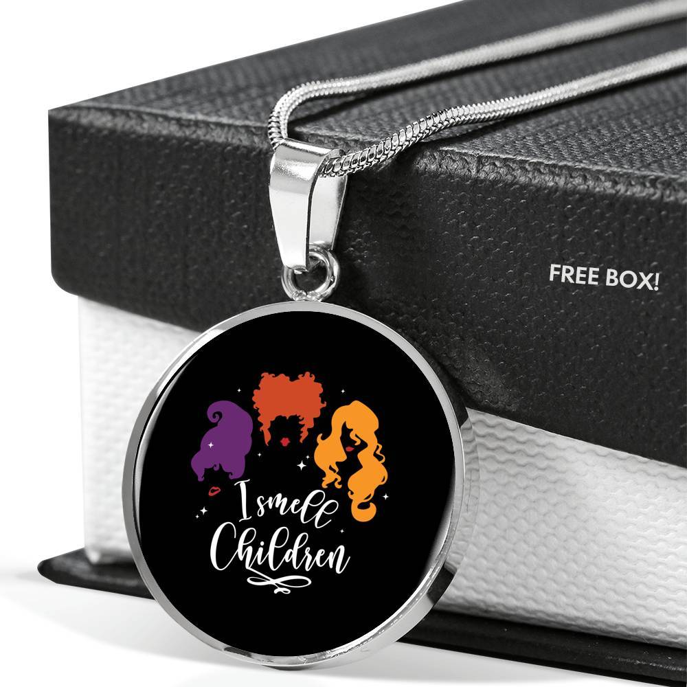 I Smell Children Hocus Pocus Three Witch Halloween Luxury Circle Pendant Necklace - Circle Luxury Necklace (Silver) I Smell Children Hocus Pocus Three Witch Halloween Luxury Circle Pendant Necklace - Circle Luxury Necklace (Silver)