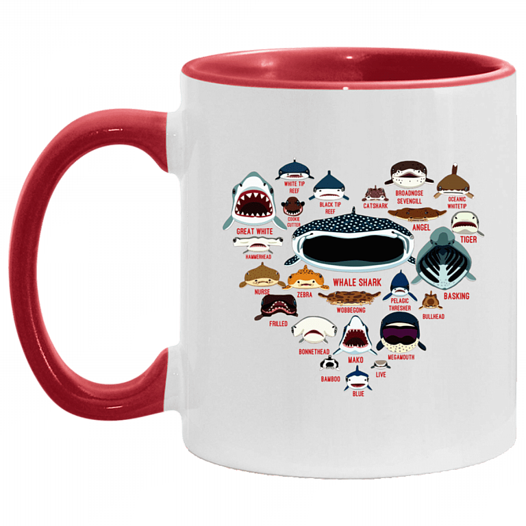 Sharkaholic Accent Mug - Shark Lover Gift, White/Red, 11 oz. Accent Mug