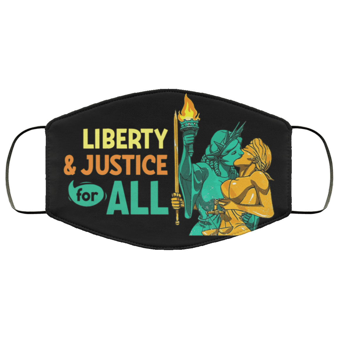 Liberty & Justice For All Washable Reusable Custom Printed Cloth Face Mask Cover, Black, Cloth Face Cover Liberty & Justice For All Washable Reusable Custom Printed Cloth Face Mask Cover, Black, Cloth Face Cover
