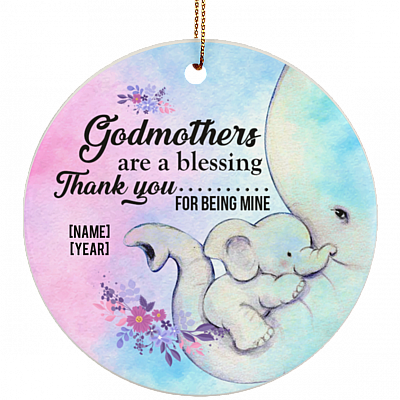 Personalized Godmothers Are A Blessing Thank You For Being Mine Flat Circle Porcelain Ceramic Ornament, White, Ceramic Circle Ornament