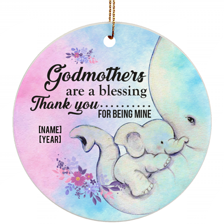 Personalized Godmothers Are A Blessing Thank You For Being Mine Flat Circle Porcelain Ceramic Ornament, White, Ceramic Circle Ornament