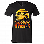Witches With Hitches Halloween Camping T-Shirt - V-Neck Shirt - Funny Camper Gift Shirt, Black, V-Neck T-Shirt