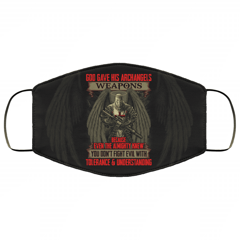 God Gave His Archangels Weapons Washable Reusable Custom Printed Cloth Face Mask Cover - Archangel Knight Templar Mask, Black, Cloth Face Cover