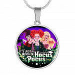 It's Just A Bunch of Hocus Pocus Three Witch Halloween Luxury Circle Pendant Necklace - Circle Luxury Necklace (Silver)