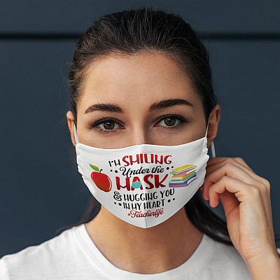 Alternative view of I'm Smiling Under The Mask Hugging You In My Heart Teacher Life Washable Reusable - Cloth Face Mask Cover