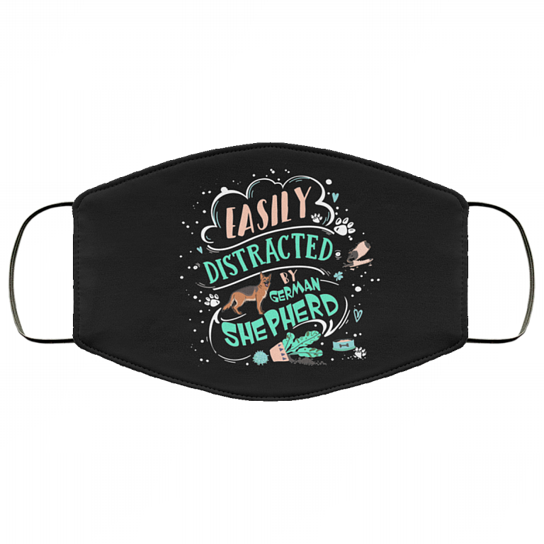 Easily Distracted By German Shepherds Washable Reusable Custom Printed Cloth Face Mask Cover, Black, Cloth Face Cover