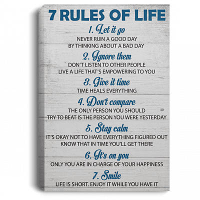 Inspiration 7 Rules of Life Gallery Wrapped Framed Canvas Prints - Unframed Poster - Office Decor Wall Art, White, 0.75'' Framed Canvas